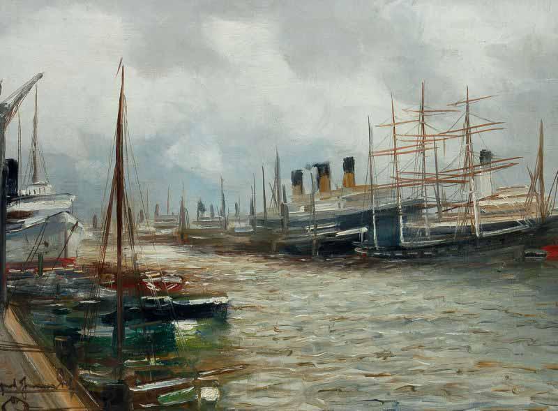 Alfred Jensen Dalmannkai Hamburg. Norge oil painting art